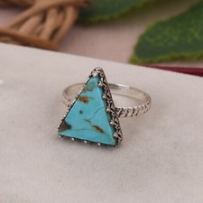 Genuine Kingman Turquoise 925 Sterling Silver Ring Handmade Jewelry Wedding Gift