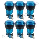6 x Blue 12V LED T10 28mm Round Illuminated Arcade Push Buttons & Microswitches
