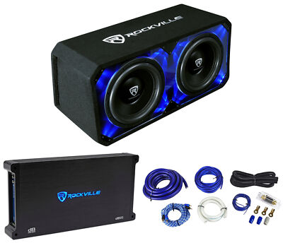 Rockville DV12K6D2 Dual 12'' 4800w Car Subwoofers in Plexi Sub Box+Amp+Wire Kit
