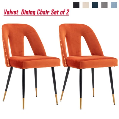 HOMEKARE Modern Dining Chairs Set of 2 Velvet Upholstered Side Chairs w/ Gold Metal Legs