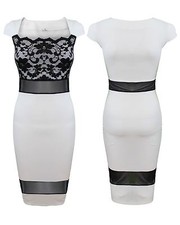 Celebrity Style Floral Lace Mesh Insert Ladies Womens Bodycon Midi Evening Dress