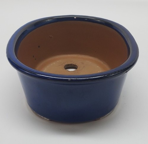 Japanese Shigaraki yaki Small Planter Oval Blue Glaze Vase Flower Pot 7.25" - Picture 3 of 6