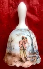 FENTON BELL WITH HUNTER AND GUN WHITE WITH LIGHT BLUE EXCELLENT GORGEOUS