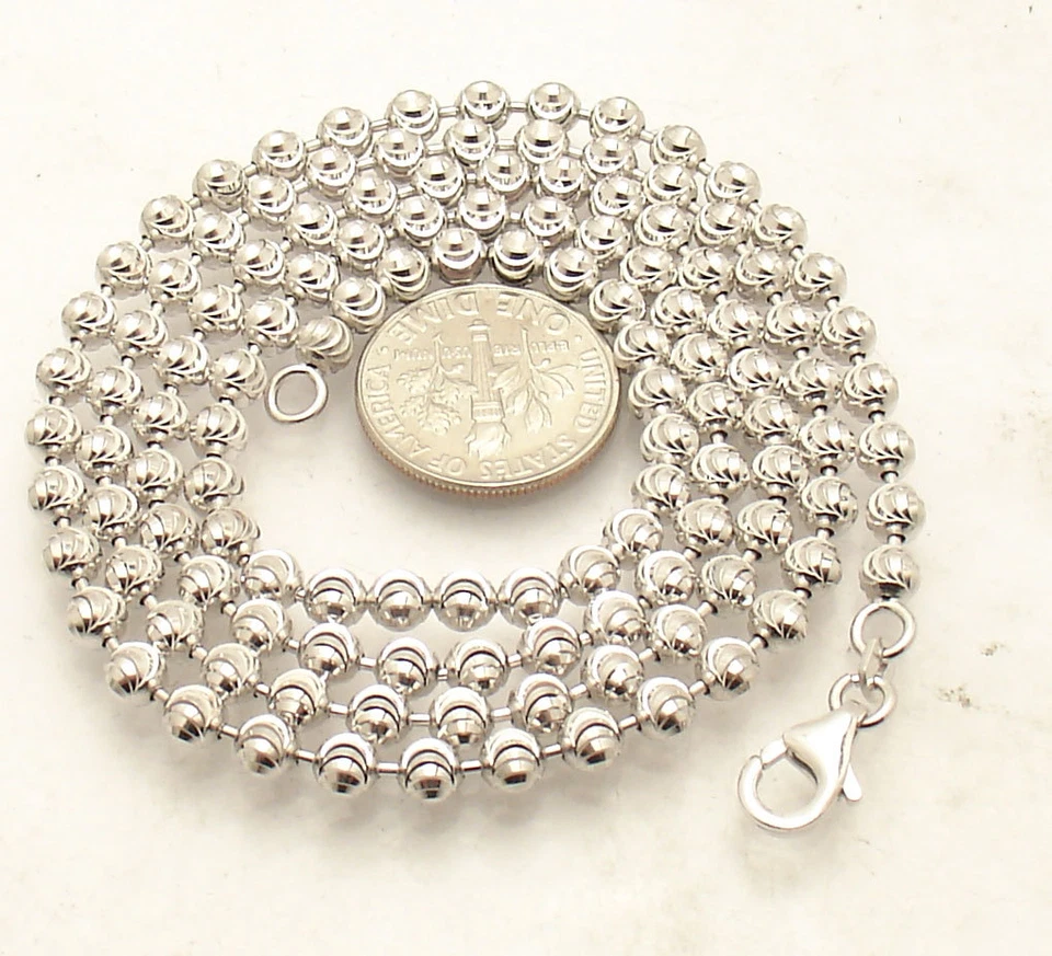 Collar de cadena de cuentas de bola de diamante de 4 mm de plata esterlina real ITALIA QVC Foto 2 de 4