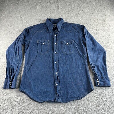 Vintage Bar-F Shirt Mens Blue Extra Large Denim Pearl Snap Button Up Western