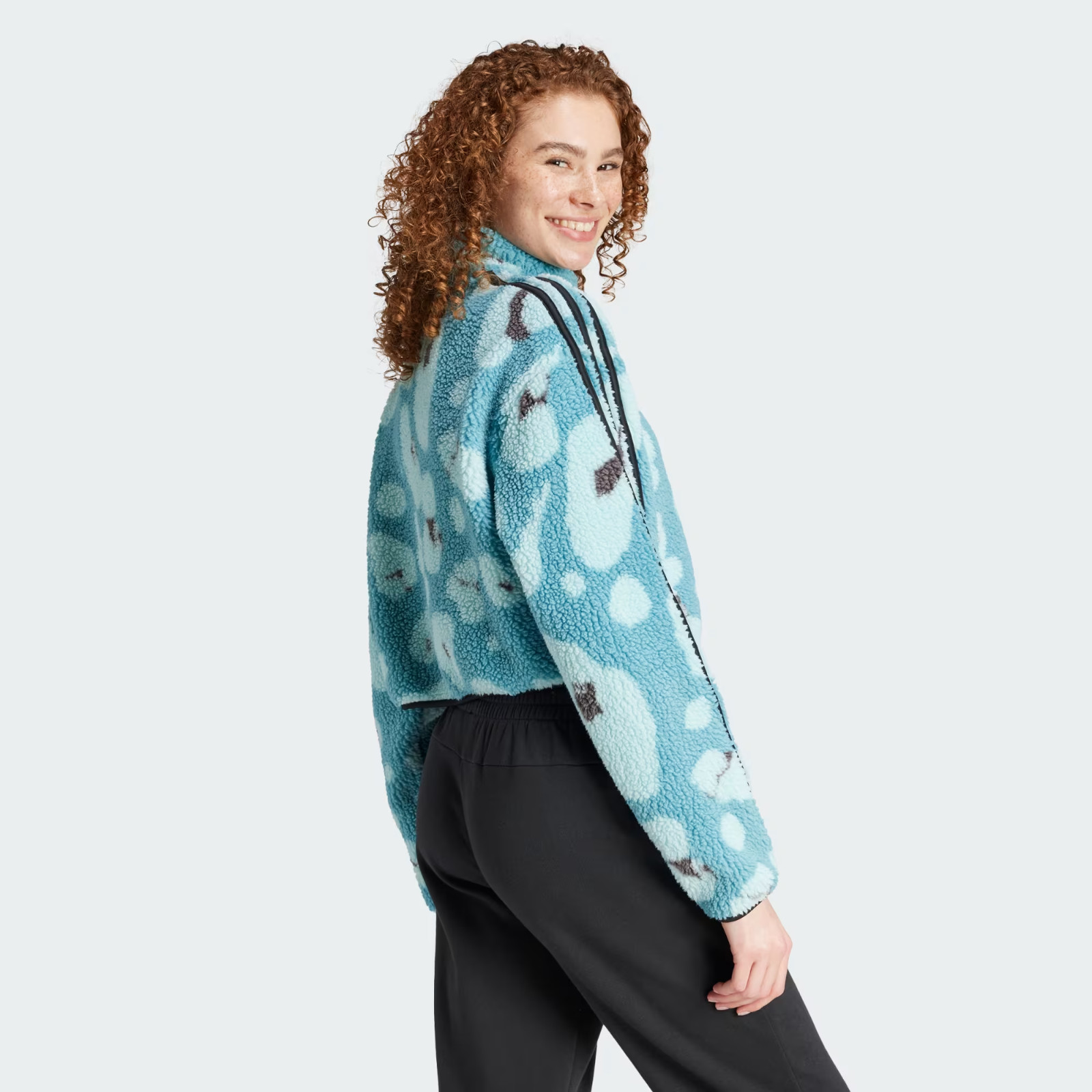 adidas women Essentials 3-Stripes Animal Print High Pile Cropped 1/4 Zip Top image 8