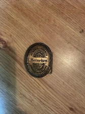 VINTAGE 1970s HEINEKEN LAGER BEER ADVERTISEMENT BELT BUCKLE Brass