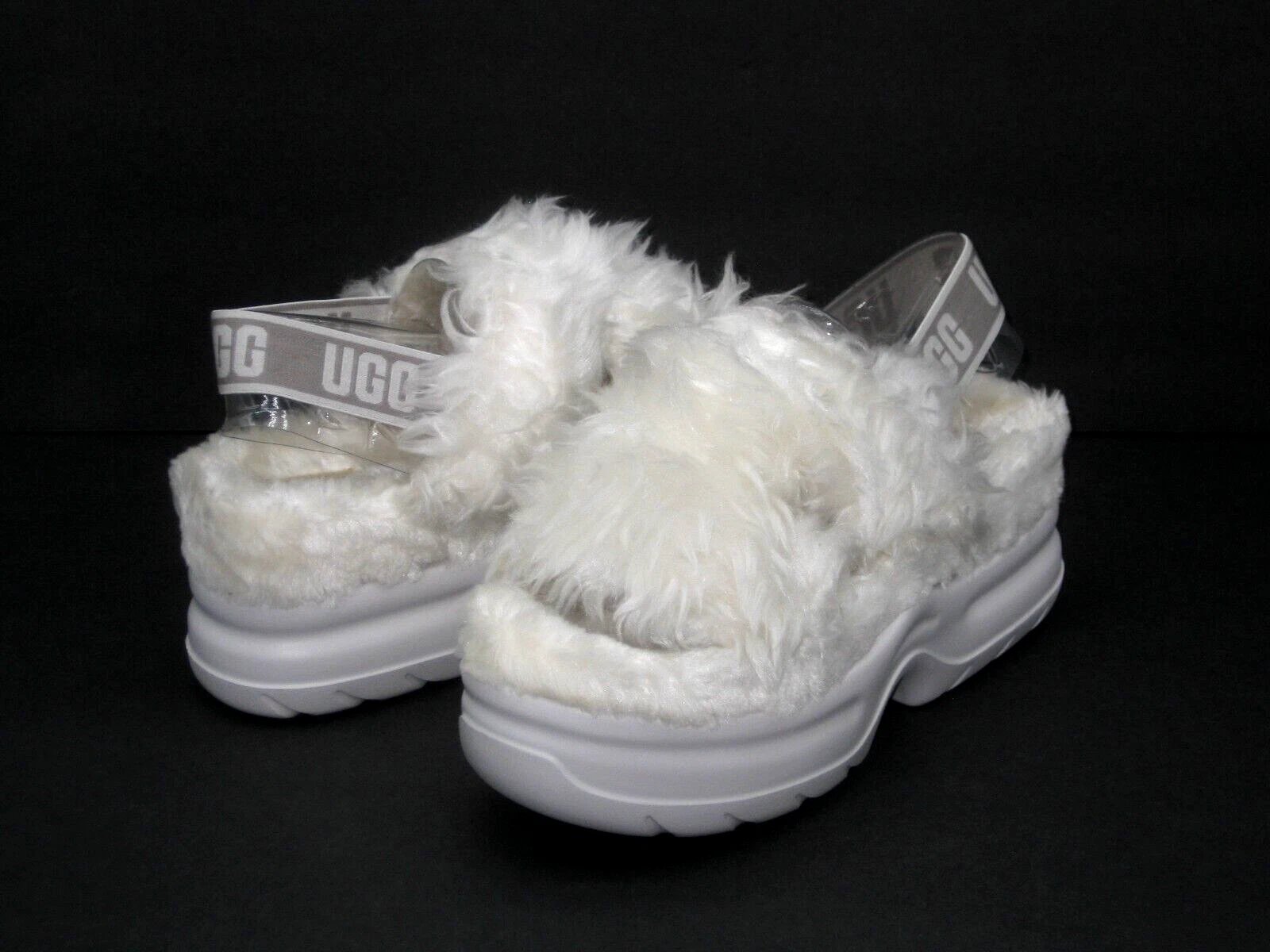UGG SANDALO DONNA PLATEAU ZUCCHERO FLUFF BIANCO US 8 UK 6 EU 39