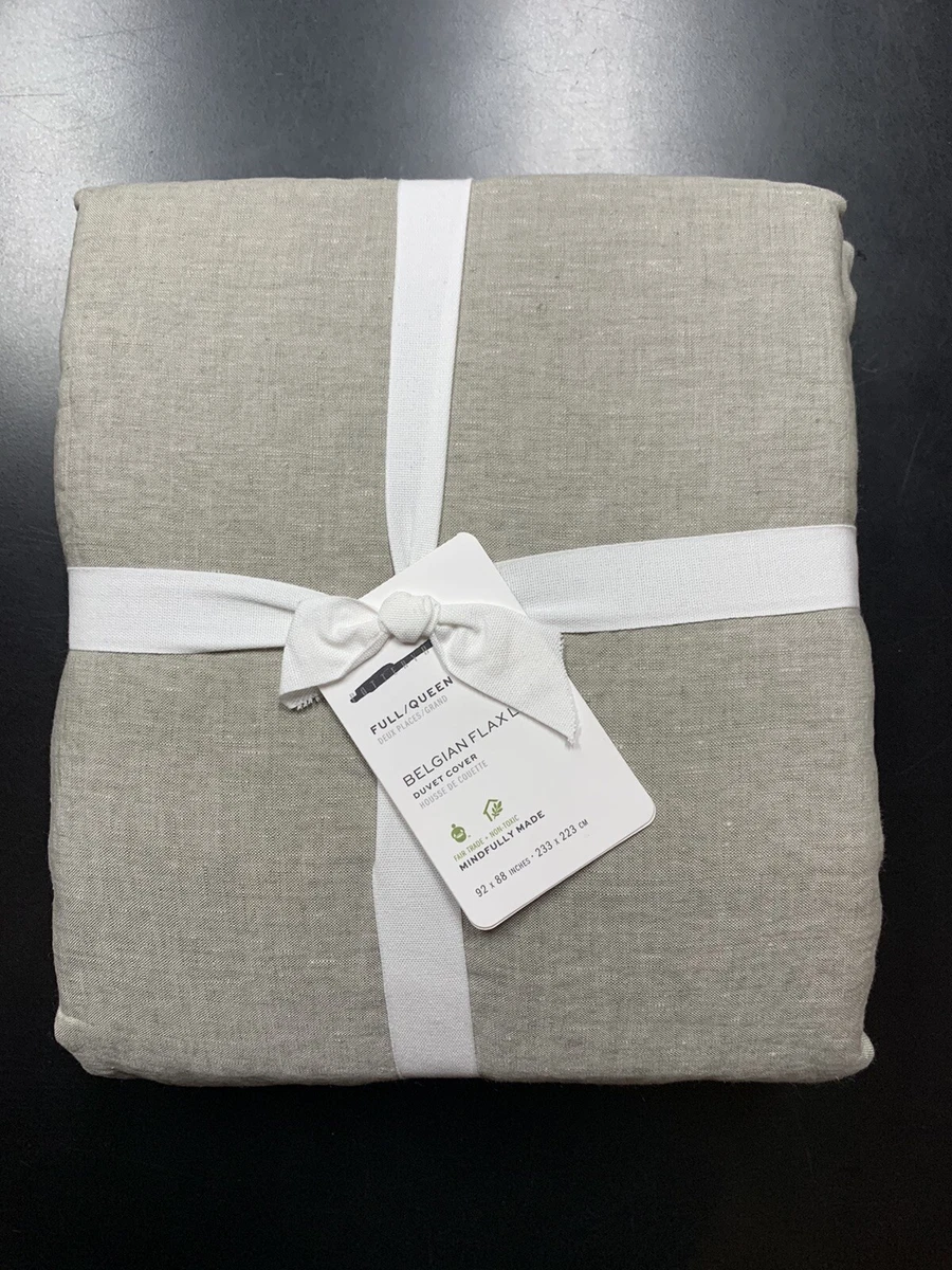 Pottery Barn Belgian Flax Linen Duvet Cover Full Queen Eucalyptus Green NEW