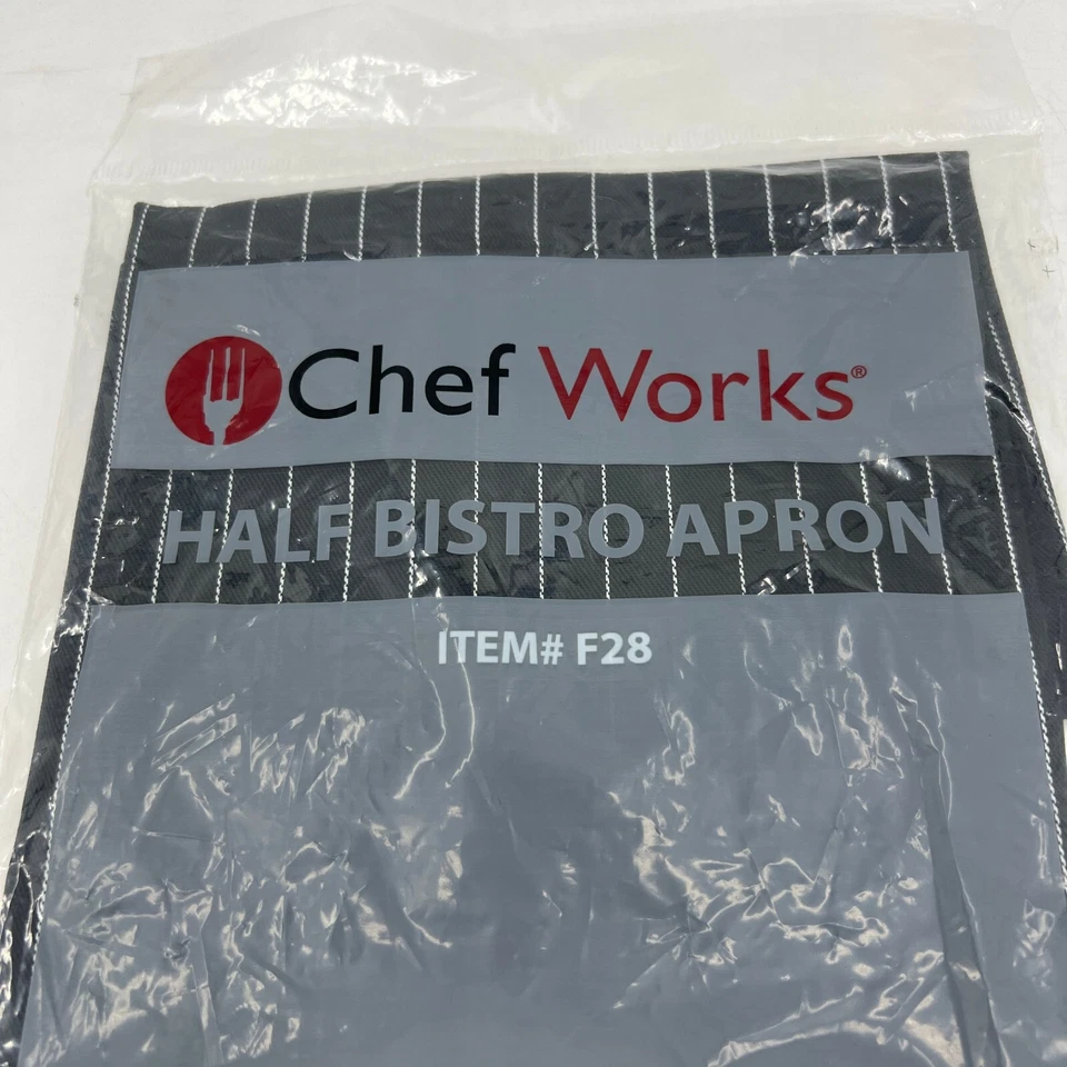 Delantal medio bistró Chef Works F28 adulto talla única negro a rayas blanco 19x27,5 Foto 3 de 4