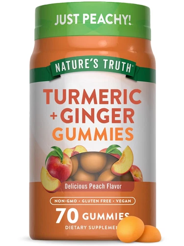 Turmeric Ginger Gummies 70 Count Vegan Supplements with Peach Flavor
