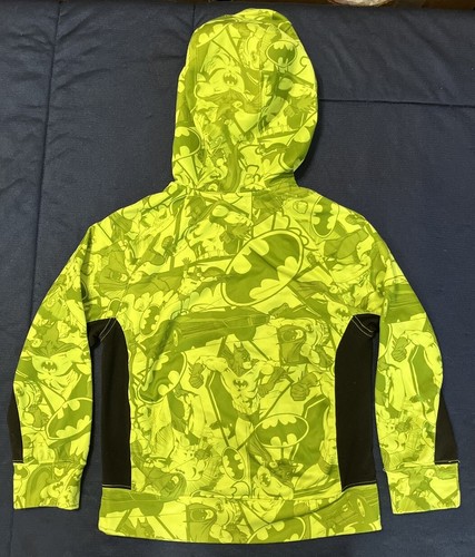 Batman All Over Logo Florescent Green Hoodie w Pockets Boys Size Medium (8) - Picture 6 of 6