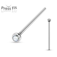 PAIR 20G LONG 3/4" 2MM CZ GEM STEEL NOSE RINGS STUD PIN BEND TO FIT BODY JEWELRY