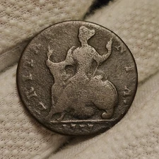 1737 Non Regal Half Penny Drapery Hanging From Elbow Die Break Colonial Coin