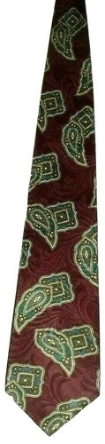 "Hermosa corbata para hombre Halston 100 % cuello de seda borgoña azul azulada cachemira dorado 56,5" - Imagen 6 de 8