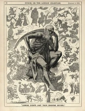 RARE 1892 Cartoon FATHER TIME/NEW YEAR "COMING EVENTS CAST THEIR SHADOWS BEFORE"