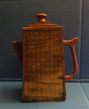 Arts And Crafts Decorative Square Wooden Tea Kettle 9.5  X 5  X 3.25  AS-IS