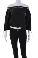 Palm Angels Womens Off Shoulder Long Sleeve Top Black Size S