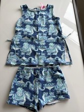 Lilly Pulitzer Girls Two Piece Set Blue With White Design Size 5