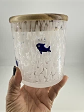 Well Equipped Kitchen Glass Jar w/Wooden Lid White Speckled W/Blue 3D Fish Beach