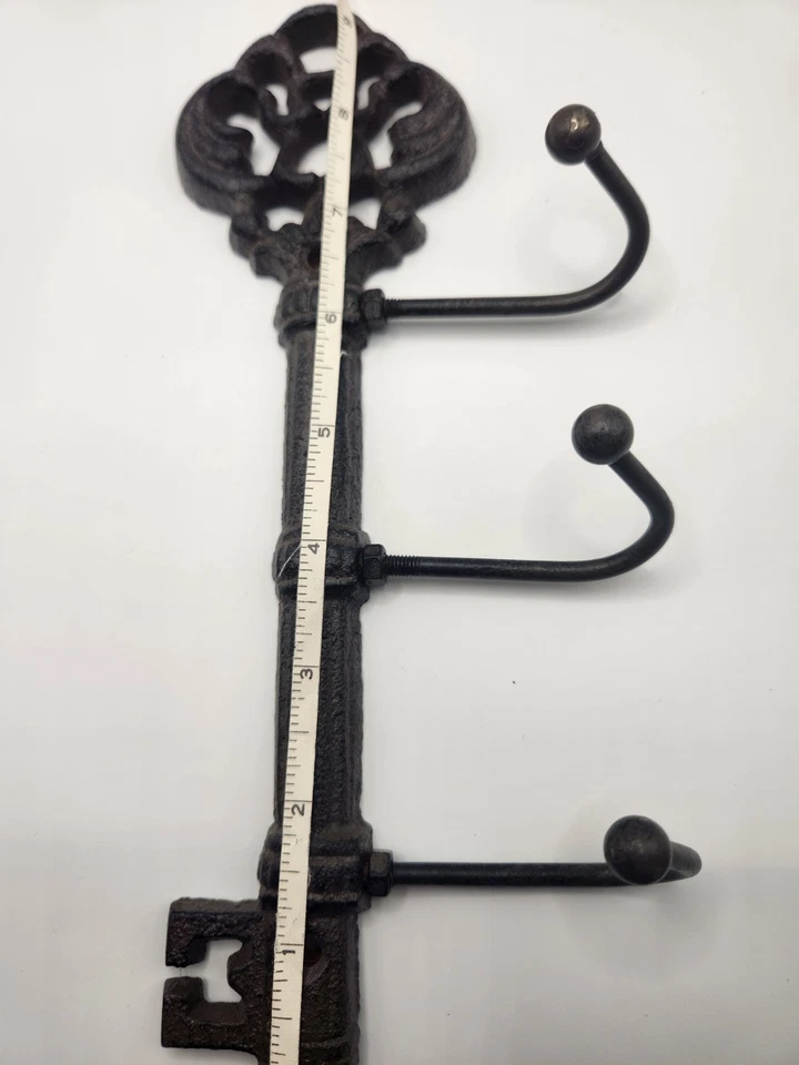 Vintage Cast Iron Skeleton Key Wall Hook Rack 3 Hooks Rustic Farmhouse Decor - Image 2 of 4