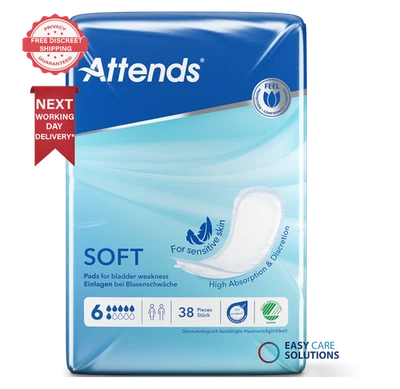 38 x Attends - Soft 6 Super Unisex Pads | 1 Pack of 38