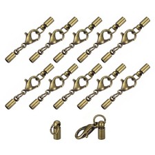 10Sets 3mm Leather Cord End Caps with Lobster Claw Clasps Bronze Tone