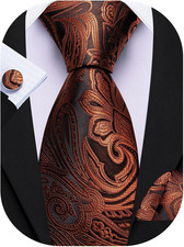 Mens Tie Set Paisley Silk Necktie with Pocket Square Cufflinks Woven Jacquard