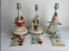 Three Vintage MCM IRMI nursery Lamps & Light Covers