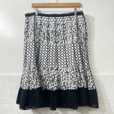 Falda Focus 2000 Blanco y Negro 14 Floral Boho Campesina Mezcla Algodón Hasta la Rodilla