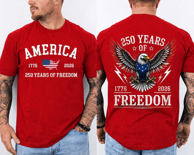 America 250th Anniversary 2 Sides Shirt Bald Eagle Patriotic USA 1776-2026 Tee