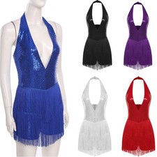 Womens Bodysuit Festival Jumpsuit Backless Dancewear Sequins Streetwear Halter