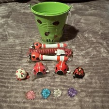 Ladybug Theme Toy Lot: Wind-Up Ladybugs, Jump Rope Metal Bucket/Pail
