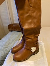 Size 6- Vintage Tan Brown Leather Knee High Flat Boots