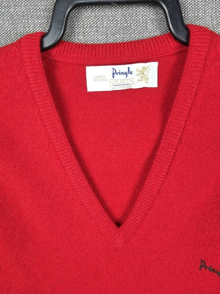 Pringle Wool Sweater Vest Mens Size L Large Vintage Red Jumper Made in Scotland - Image 3 of 4