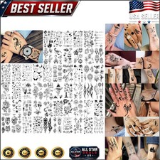 52 Sheets of Waterproof Temporary Tattoos - Creative Black Designs for Everyone