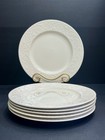 Mikasa Plaza Lane DE900 11 1/8” Dinner Plates White Embossed Scroll Set of 6 EC