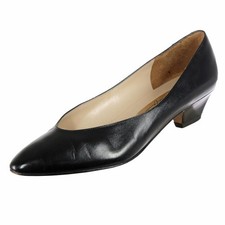 Vintage AMALFI 'Kaitlin' Pumps Low Heels Black Leather Sz. 8 B ITALY Cuban Heels