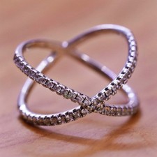 Size 6.5, vintage Sterling silver handmade ring, 925 cross band with cz