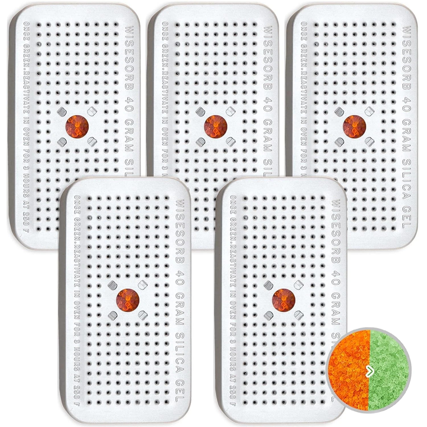 40 Gram Pack of 5 Silica Gel Canister, Gun Safe Dehumidifiers Green,Orange