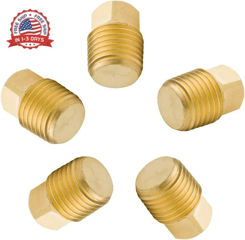 Solid Brass Pipe Fitting, 1/4" NPT Male Square Head Plug (5 pcs)
