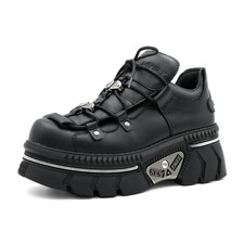 Punk Style Women Leather Gothic Ankle Boots Heel Height 6CM Platform Metal Shoes