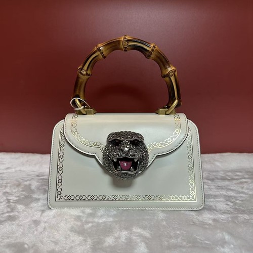 Gucci Bamboo Handle Bag White Leather Crystal Tiger Head Limited Edition  Auth - Picture 2 of 15
