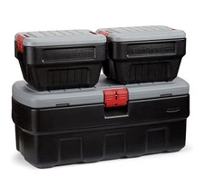 Rubbermaid ActionPacker 48 Gal and Two 8 Gal Containers, Lockable Storage Bins