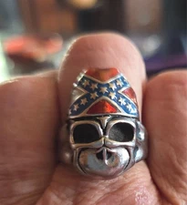Large Biker Ring, Monkey Face wearing American Flag Bandana, Silver ?