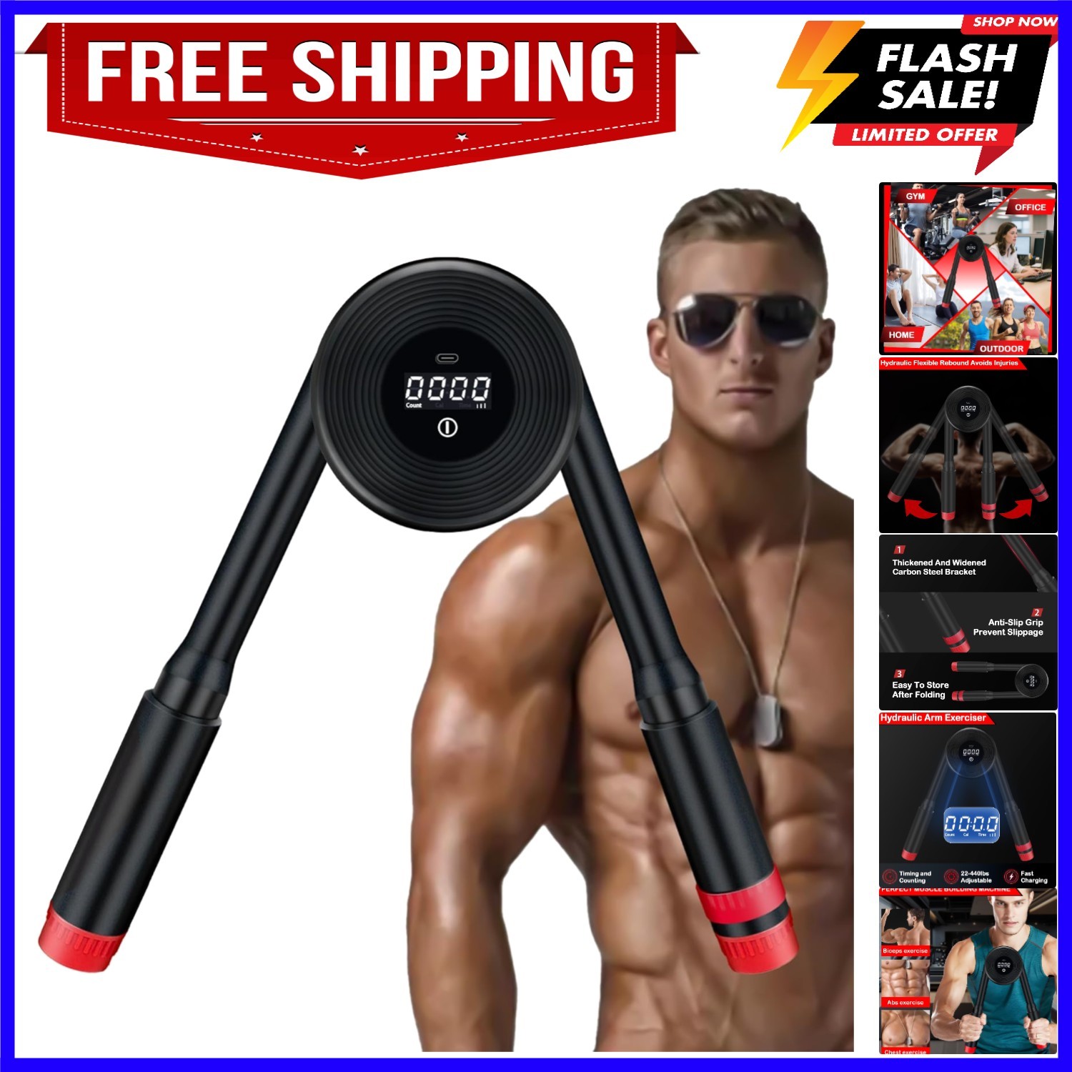 Ejercitador de brazo hidráulico 22-440LBS con pantalla LED - Pecho eléctrico ajustable con...