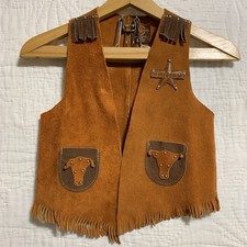 Vtg John R Craighead Co Large Western Cowboy Toddler Texas Leather Vest Fringe
