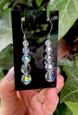 Faceted AB Graduated Clear Beads Dangly Earrings Sterling Silver Hooks 2  New