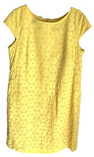 Nine West Women's Size 12 Yellow Floral Eyelet Sleeveless Sheath Dress Cotton