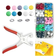 100 Sets Metal Snaps Buttons with Fastener Pliers Press Tool Kit Perfect for ...